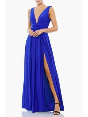 Mac Duggal Ieena Jersey Plunge Neck Gown - Royal